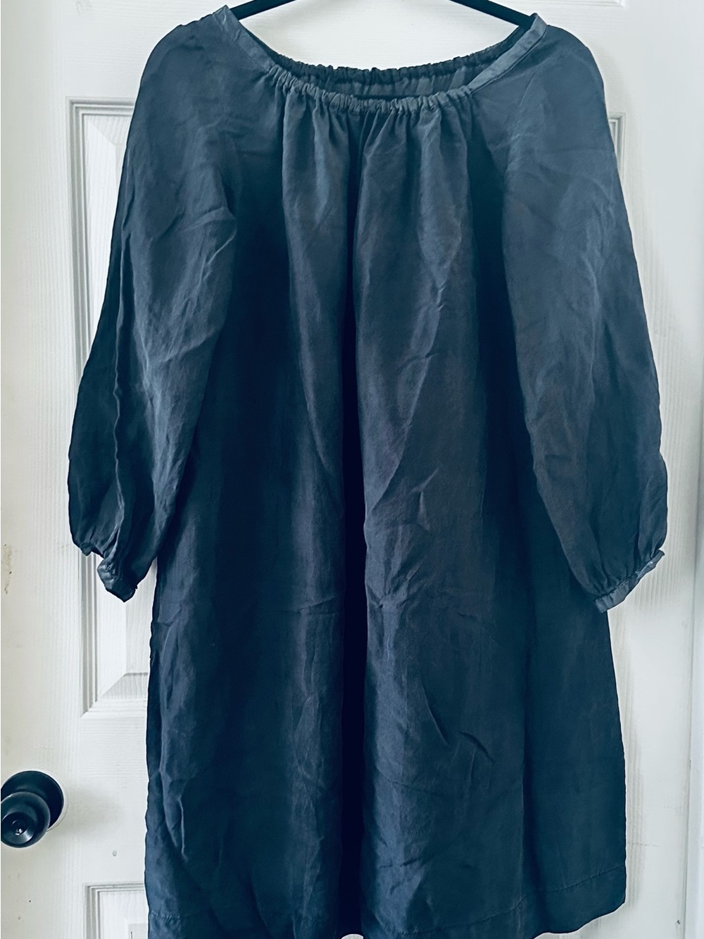 Dosa Washable Silk Peasant Dress Black size Small